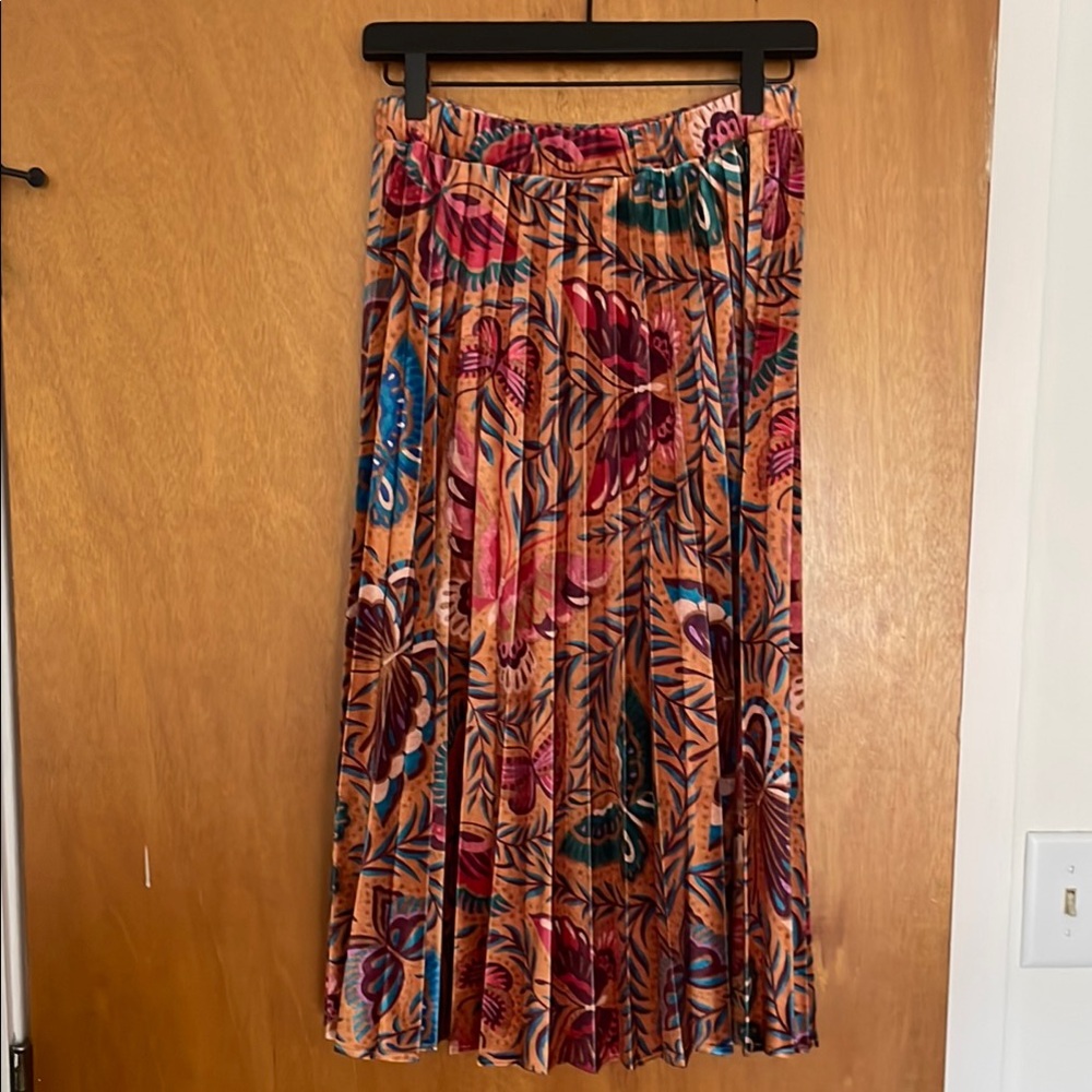 FARM Rio Multicolor Velvet Floral Midi Skirt